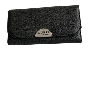 Guess Black Monogram Wallet with Silver Accents